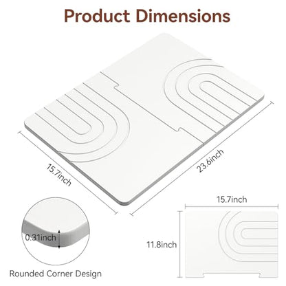 Luxspire Large Stone Dish Drying Mat for Kitchen Counter 24"x16", White | Diatomaceous earth for fast water absorption, Non-slip shower pad, Can be used as a dish drying mat in kitchen, - color: D-white