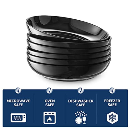 Y YHY Pasta Bowls 30oz, Large Salad Serving Bowls, Shallow Soup Bowls, Porcelain Pasta Bowls Set of 6, Microwave Dishwasher Safe, Black - color: Black, size: 30 oz