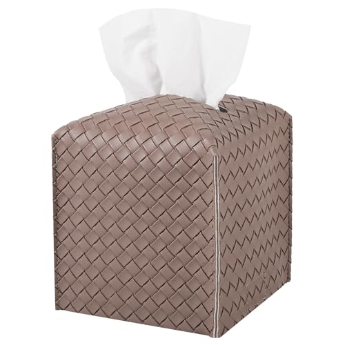 Tissue Box Cover Square Leather Facial Paper Holder, Light Brown | PU Leather，Easy to Fill, Easy Clean, Decorative Cube Tissue Box Holder for Office, Bathroom,Kitchen, Living room, Guest room - color: Light Brown, size: square
