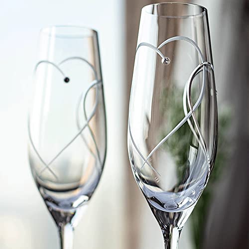 Champagne Glasses, Wedding Champagne Flutes Set of 2 | Mr and Mrs Champagne Flutes, Engraved Love Heart Design Embellished Wedding Champagne Glasses for Bride Shower Gifts