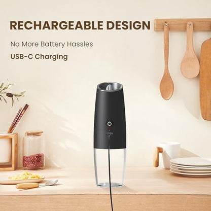 Rechargeable Gravity Salt Pepper Grinder Set, 2 Pack (Black) | Gravity Automatic Grinder With LED Light & Adjustable Roughness, Rechargeable Seasoning Tool For Kitchen Use - color: Rechargeable/Set/Black