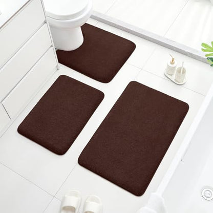 HOMEIDEAS Upgraded Bathroom Rugs Set 3 Piece, Ultra Soft Memory Foam Bath Mats, Super Absorbent Non Slip Washable U-Shaped Toilet Bath Rug (Brown, 17"x24"+20"x32"+U-Shaped 20"x24") - color: Brown
