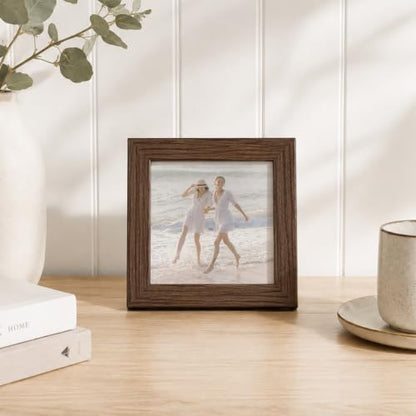 4x4 Picture Frame, Solid Oak Wood 4x4 Photo Frames | 4x4 Natural Oak Frame, Wall and Tabletop Display, Walnut color, Set of 2 - color: Walnut, size: 4x4 in - 1P