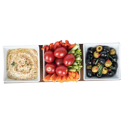 Restaurantware-15 Ounce Bowl Set with Tray - 1 Dishwashable Serving Set, Includes 3 Porcelain Bowls And 1 Bamboo Tray, Durable, White Porcelain And Bamboo Bowl And Platter Kit, Reusable, Freezable - size: Triple set, style: Cocktail