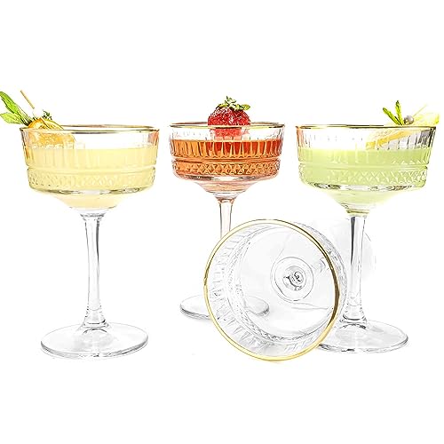 Vintage Coupe Glasses Set of 4, Champagne, Cocktail, Martini, Wine Glasses, Long Stem Glassware, (8.8oz/260ml) (4 Pack Gold Rimmed) - style: 4 Pack Gold Rimmed