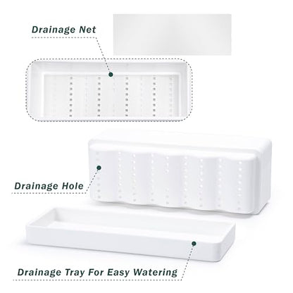 D'vine Dev Rectangular Planter, 12 x 4.5 in, White, Set of 1, 76-X-A-1 | Minimalist Design, Large Planting Capacity, Drainage Holes & Saucer, Thick-Walled Durable Build, Ideal for Windowsills - color: White