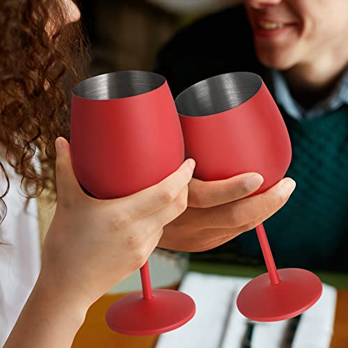 Lifecapido Stainless Steel Wine Glasses Set of 4, 18oz Stainless Steel Wine Goblets, Stemmed Metal Wine Glasses with Cup Brush for Party Office Wedding Anniversary, Great for Red White Wine (Red) - color: Red