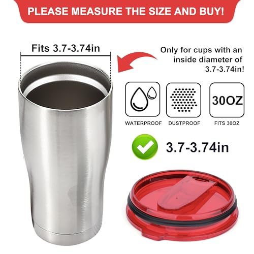 2 Replacement Lids for 30oz Stainless Steel Tumbler Lids - Only Replace The lid With A Top Diameter Of 3.91 inches (Bottom Diameter Of 3.74 inches) - color: 30OZ Seal (2 Red)