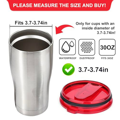 2 Replacement Lids for 30oz Stainless Steel Tumbler Lids - Only Replace The lid With A Top Diameter Of 3.91 inches (Bottom Diameter Of 3.74 inches) - color: 30OZ Seal (2 Red)
