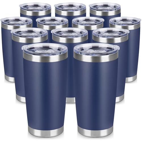 20 oz Tumbler Stainless Steel Tumblers Bulk with Lid Double Wall Insulated Coffee Tumbler Cups for Hot & Cold Drinks Powder Coated Travel Coffee Tumbler Mug Metal (Navy Blue, 12 pack) - color: Navy Blue, size: 20 ounces (12 pack)