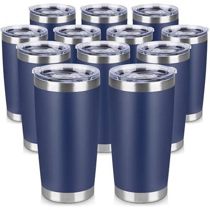 20 oz Tumbler Stainless Steel Tumblers Bulk with Lid Double Wall Insulated Coffee Tumbler Cups for Hot & Cold Drinks Powder Coated Travel Coffee Tumbler Mug Metal (Navy Blue, 12 pack) - color: Navy Blue, size: 20 ounces (12 pack)
