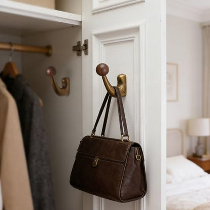 wall-mounted light luxury coat hooks, used for hanging coats, hats, scarves and towels, suitable for entrance halls, bathrooms and bedrooms (2, 7110Large-flowered Yellow Ancient + Walnut Wood) - color: 7110Large-flowered Yellow Ancient + Walnut Wood