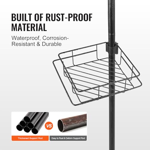 VEVOR Corner Shower Caddy Tension Pole, 4 Tier Adjustable Rustproof Organizer Shelves for Bathroom & Washroom, 42-114inch High, Black