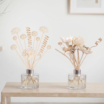 Xuhal 124 Pcs Reed Diffuser Set Natural Rattan Sticks 5.1oz Empty Glass Bottles 22 Flower Reeds Home Fragrance Diffuser Kit for Living Room Bedroom Office Decor DIY Housewarming Gift