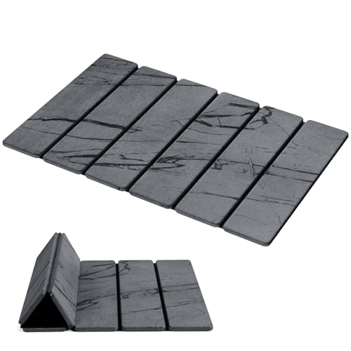 Luxspire Stone Bath Mat, Stone Shower mat Foldable 24x16, Marble Gray | Quick & fast drying diatomaceous earth, Non-slip rubber base, Easy-clean surface for bathroom floor & outside shower - color: E-marble Gray