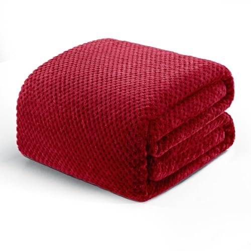 Exclusivo Mezcla Soft Waffle Fleece Bed Blanket Twin XL Size, Deep Red | Lightweight Plush Blanket for Bed, Couch, Sofa, Cozy Fluffy Design for Bedroom, Guest Room, All Season, 90x66 Inches - color: Deep Red, size: 90x66 in