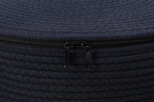 16"x20" Extra Large Cotton Rope Basket with Zipper Lid, Woven Laundry Hamper and Blanket Storage Basket, Round Clothes Bin for Living Room Bedroom, Navy Blue - color: All Deep Blue