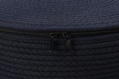 16"x20" Extra Large Cotton Rope Basket with Zipper Lid, Woven Laundry Hamper and Blanket Storage Basket, Round Clothes Bin for Living Room Bedroom, Navy Blue - color: All Deep Blue