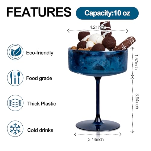 Ciaell 12 Pack Blue Plastic Martini Glasses for Bars Parties | 10 oz Blue Coupe Cocktail Cups, Heavy Duty Plastic, Cocktails Whiskey Margaritas Wine for Weddings Birthdays Anniversaries - color: Basic Blue