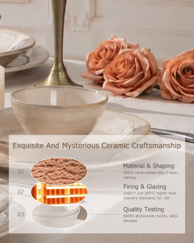 4-piece Ceramic Dinnerware Set with Active Glaze, Modern Shaped Tableware Set Suitable for Kitchen, Microwave, Dishwasher, and Oven, Scratch-resistant, Apricot Color - color: style - 3