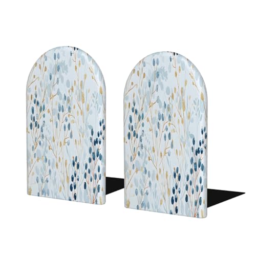 Blue Gold Winter Flowers 2Pcs Book Ends for Shelves Non-Skid Wood Bookends Decorative Back to School Books Holders Book Stoppers Bookshelf Accessories for Desk Home Office School Decor (1 Pair) - color: Blue Gold Winter Flowers