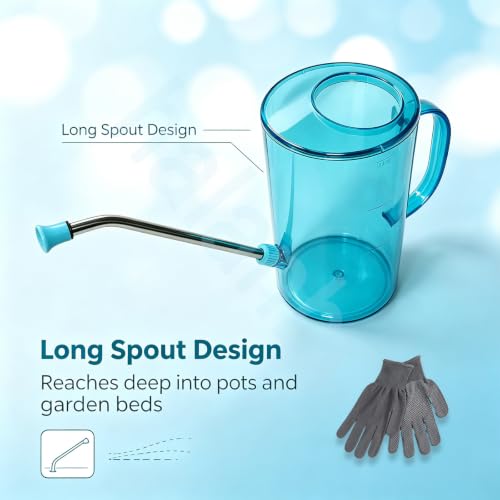 Small Watering Can 2L with Long Spout, Plastic，Blue | 68oz Capacity, Lightweight Design, Indoor & Outdoor Use, Portable, Long Reach Spout - color: Blue