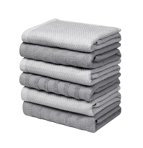 Bumble Premium Dish Cloths 13"x13" (6 Pack) | 100% Natural Ring Spun Cotton | 400 GSM | Highly Absorbent & Soft |Yarn Dyed & Solid Dyed Terry Dish Cloth Set - Grey - color: Grey, size: Dish Cloths - Mixed Styles