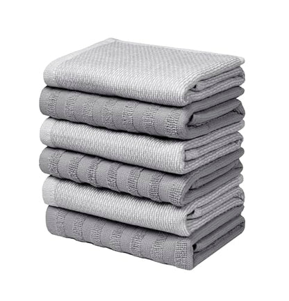 Bumble Premium Dish Cloths 13"x13" (6 Pack) | 100% Natural Ring Spun Cotton | 400 GSM | Highly Absorbent & Soft |Yarn Dyed & Solid Dyed Terry Dish Cloth Set - Grey - color: Grey, size: Dish Cloths - Mixed Styles