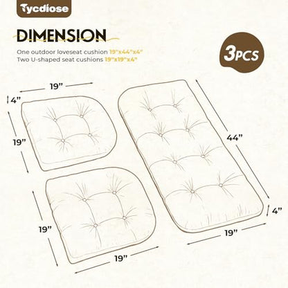 All Weather 3 Pieces Wicker Furniture Chair Cushions, Waterproof Outdoor Wicker Chair Cushion for Patio Furniture Loveseat Settee Bench, 1 Loveseat and 2 U-Shaped Thickened Cushions, Brown - color: Brown