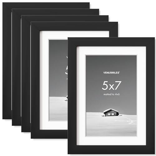 5x7 inch Picture Frame, 5x7 Photo Frames with 4x6 Removable Mat - High Definition Plexiglass - Vertical and Horizontal Display - Wall Hanging Frame - Black, 5 Pack - color: Black, size: 5x7, 5P