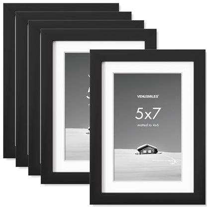 5x7 inch Picture Frame, 5x7 Photo Frames with 4x6 Removable Mat - High Definition Plexiglass - Vertical and Horizontal Display - Wall Hanging Frame - Black, 5 Pack - color: Black, size: 5x7, 5P