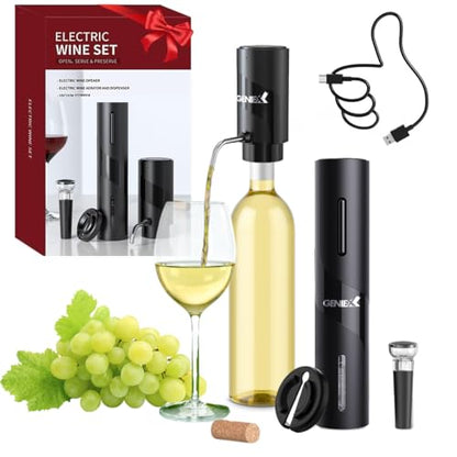 Electric Wine Set 4 | Automatic Wine Opener Dispenser Gift Set - Electric Corkscrew Opener & Auto Wine Dispenser | Ideal Housewarming Gifts