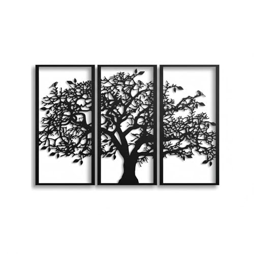 JBCHUCI Metal Tree of Life Wall Art Set of 3, Matte Black Home Decor | Laser-Cut Metal Wall Decor Set, Family Triptych Hanging for Living Room, Dining Room, Entryway, Office, Ideal Gift