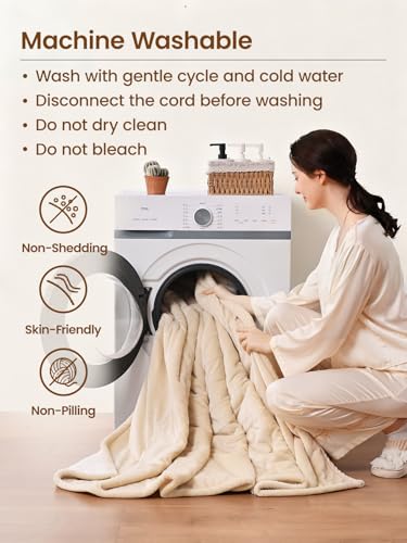 Bearhug Electric Blanket Throw Size, 50" x 60" Heated Blanket with 6 Heating Levels & 4H Auto Shut-Off, Machine Washable Soft Velvet to Sherpa Reversible Heated Throw for Office, Couch and Sofa Beige - color: Beige, size: Throw 50" × 60"