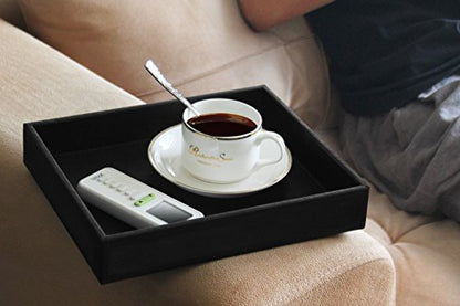 Vixdonos Valet Tray Nightstand Organizer Leather Catchall Tray for Perfume,Jewelry,Key and Remote on Counter or Dresser(Black) - color: Black