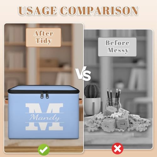 Personalized Storage Basket with Name Initial, Customized Keepsake Box | Foldable Sturdy Large Storage Bin Organizer with Handle Lid Lightweight Waterproof Dustproof, 14"L x 10.2"W x 10.4"H - color: Option 1