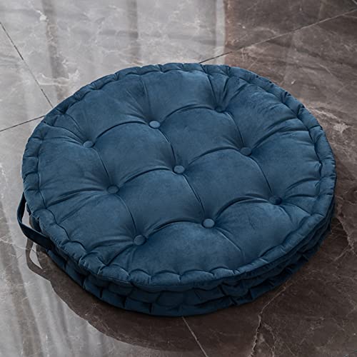 24x24 Large Floor Pillow Dark Blue Round Seat Cushion Thick Velvet Tatami Cushion Pad for Floor Bay Window Soft Floor Cushion with Handle - color: Dark Blue