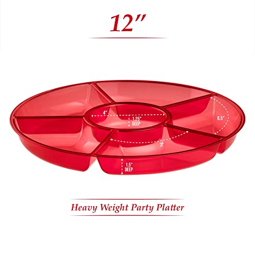 Plasticpro 6 Sectional Round Plastic Serving Tray/Platter (4, Red) - color: Red