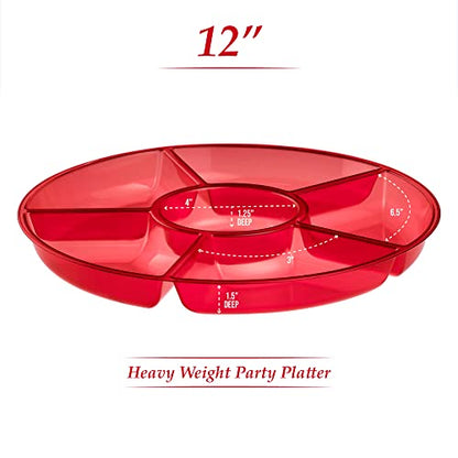 Plasticpro 6 Sectional Round Plastic Serving Tray/Platter (4, Red) - color: Red
