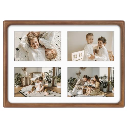 Golden State Art 4x6 Collage Picture Frame,Solid Wood & Real Glass,4 Photos | Multi Picture Frame for (4) 4x6 Photos or One 9.5x13.5 Print - Rounded Corner Design - Collage Wall Decor - Brown - color: Brown, size: 4 Openings 4x6