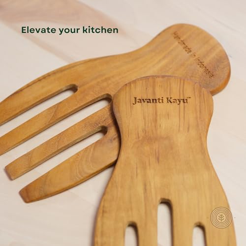 Teak Wooden Salad Hands – Premium Handmade Salad Servers & Stirrers – Solid Teak Wood, Durable & Elegant Utensil Pair – Ergonomic Design – Natural Finish – Made in Indonesia