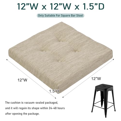 baibu 12 Inches Memory Foam Square Seat Cushion Set of 4, Dual-Layer Design Bar Stool Square Seat Cushion with Ties - 4 Pads Only, Beige (12'' (30CM)) - color: Beige, size: 12x12x1.5 Inch (Pack of 4)