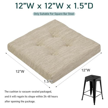 baibu 12 Inches Memory Foam Square Seat Cushion Set of 2, Dual-Layer Design Bar Stool Square Seat Cushion with Ties - 2 Pads Only, Beige (12'' (30CM)) - color: Beige, size: 12x12x1.5 Inch (Pack of 2)