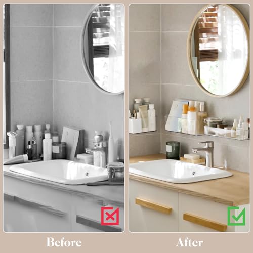 PAVSTINE 2 Pack Clear Shower Shelf, Adhesive Bathroom Shower Shelves | Wall Mounted Bathroom Shower Organizer, No Drill Shower Shelves with Self Adhesive Tape, Transparent - size: Medium-2 Pack