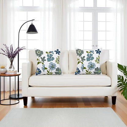 Embroidered Throw Pillow Covers 18x18 inch Pack of 2 Blue Blossoms | Durable Fabric,Square Pillow Cover,Boho Decorative,Hidden Zipper,Aesthetic Design,Ideal Gift,Machine Washable - color: Blue Blossoms