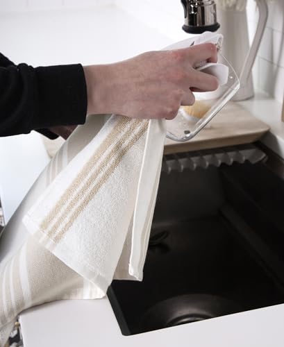 All-Clad Dual-Purpose Kitchen Towels: Highly Absorbent - 100% Cotton, 17"x30" Dish Towels for Cleaning & Drying Dishes & Glassware, 3-Pack, Almond - color: Almond