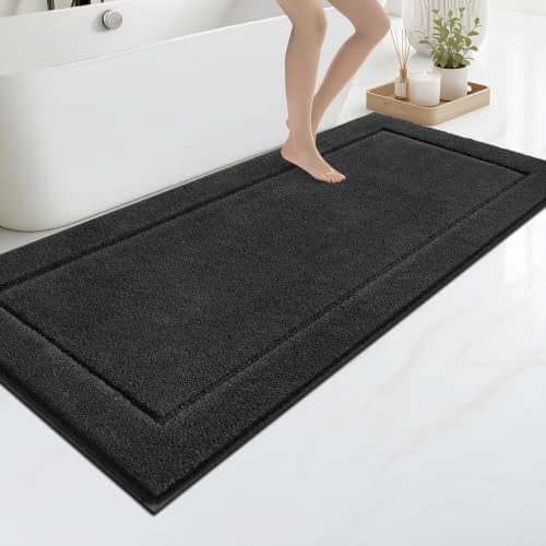 anllugs Bathroom Rugs, Non-Slip Bath Rugs, 30" x 60", Black | Extra Soft, Super Absorbent, Machine Washable, Quick Dry, Bath Mats for Shower and Bathtub, TPR Backing, Runner Rugs - color: Black, size: 30" X 60"