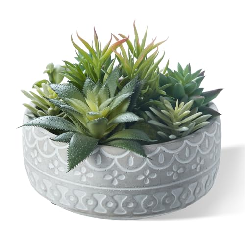 6inch Artificial Succulent Plants in Pots | Fake Succulents with Grey Textured Ceramic Pot for Home Office Desk Bathroom Coffee Table Decor - color: Grey#2, size: 6inch