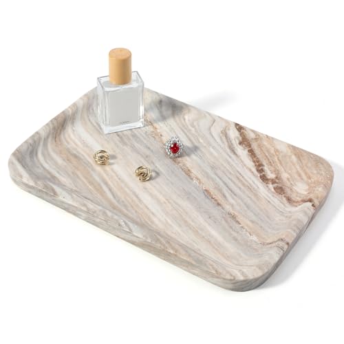 Marble Tray, 12"x8" Marble Vanity Tray for Countertop Bathroom Kitchen Dresser, Decorative Catchall Trays for Perfume Jewelry, Rectangular Stone Serving Tray(Palissandro Blue - color: Palissandro Blue