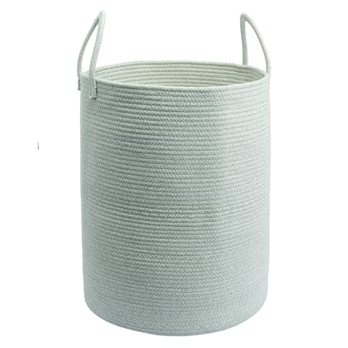 XUANGUO Cotton Rope Laundry Basket Hamper for Clothes,Large green | Woven Storage Basket for Living Room Bedroom Boho Tall Rope Baskets for Blanket Toys Pillow Towels Baby Nursery Hamper Bin - color: green, size: Large